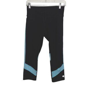 Champion Womens Performance Capri Leggings Medium Black & Blue Polyester/Spandex